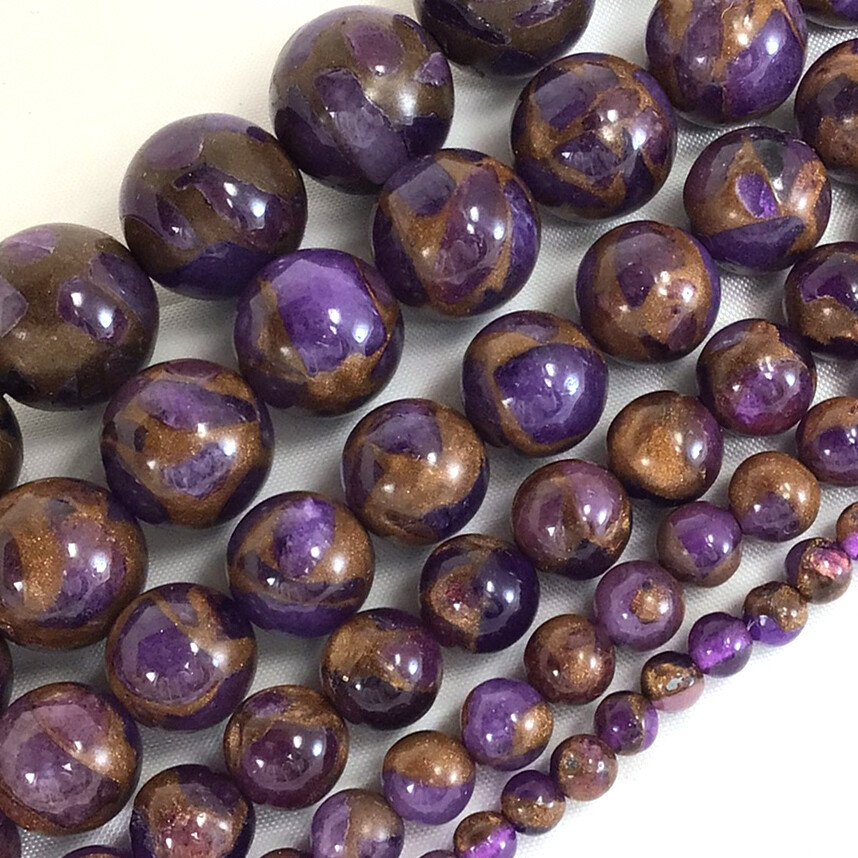 Purple copper Impression Cloisonne Variscite Jasper Round Bead 15″ 4 6 8 10 12