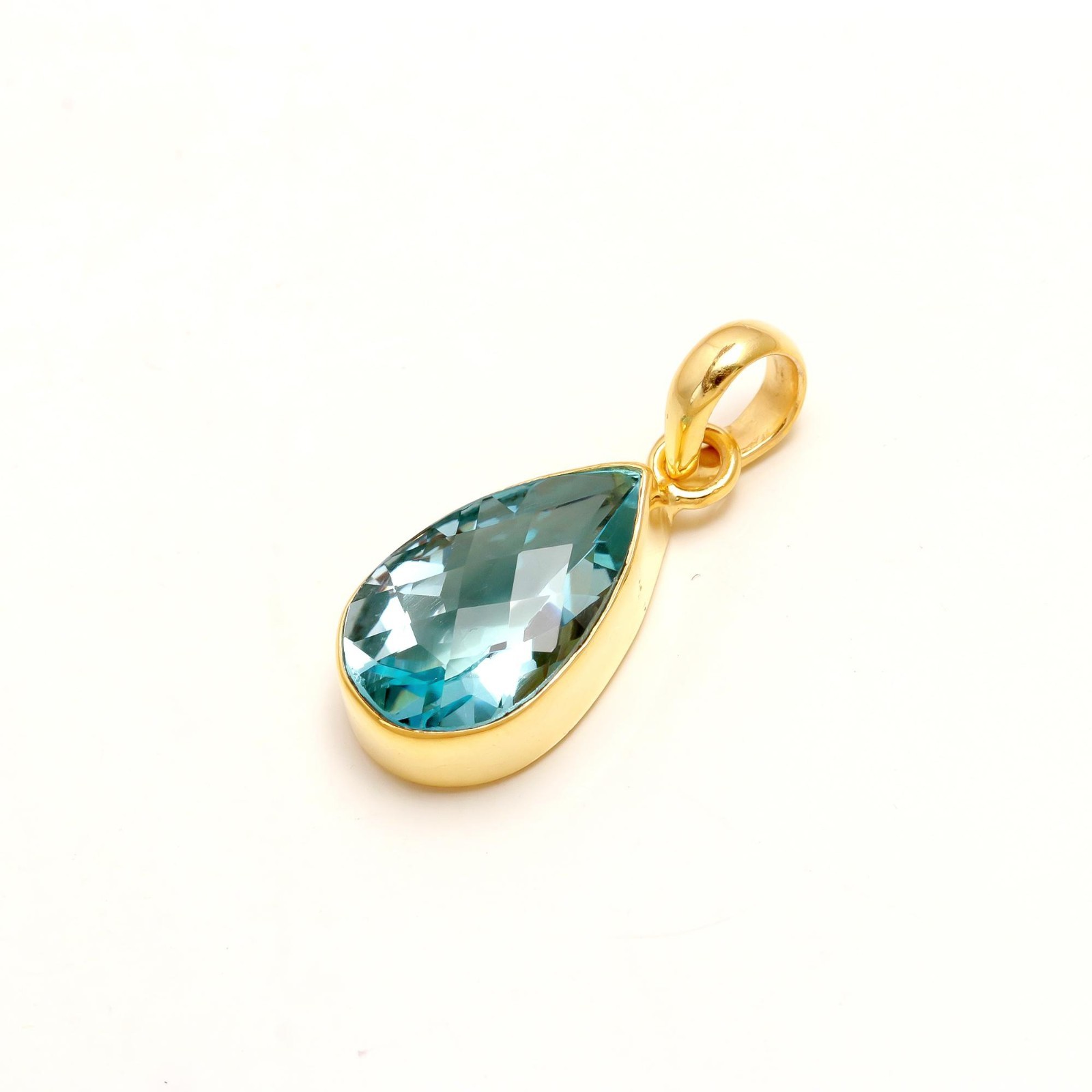 Natural Sky Blue Topaz Pear Pendant Gold Fill 925 Sterling Silver Unique Jewelry