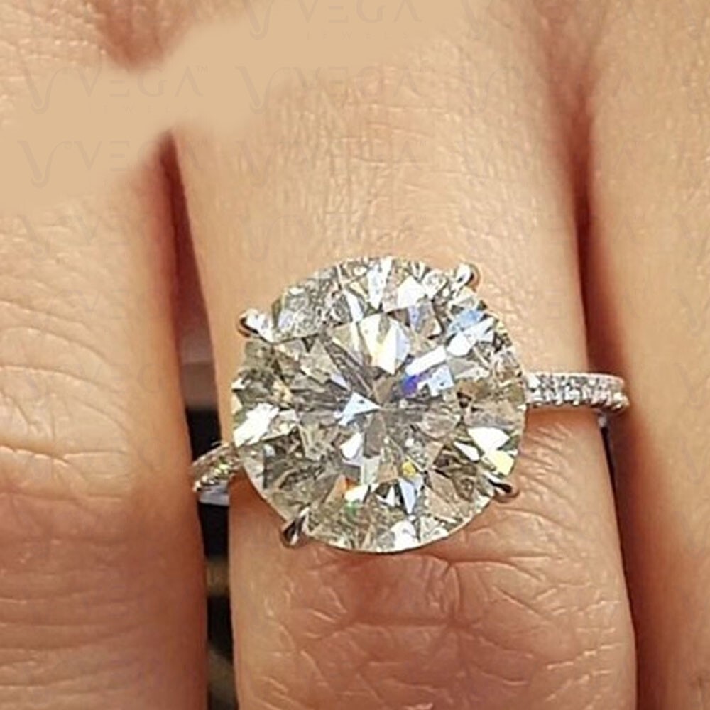 6.80carat Round Shape Natural Mine Moissanite Wedding Ring 14K White Gold Plated