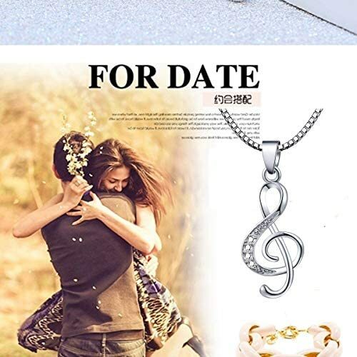 Music Note Pendant Necklace 925 Sterling Sliver Cubic Zirconia Jewelry for Women