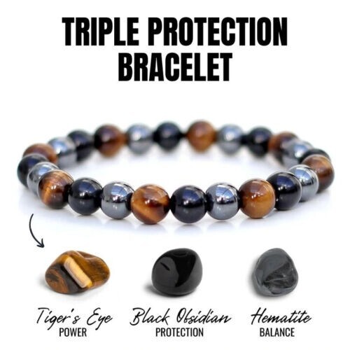 2 PCS Tiger Eye Natural Stone Obsidian 8mm Beaded Bracelet Men Women Jewelry