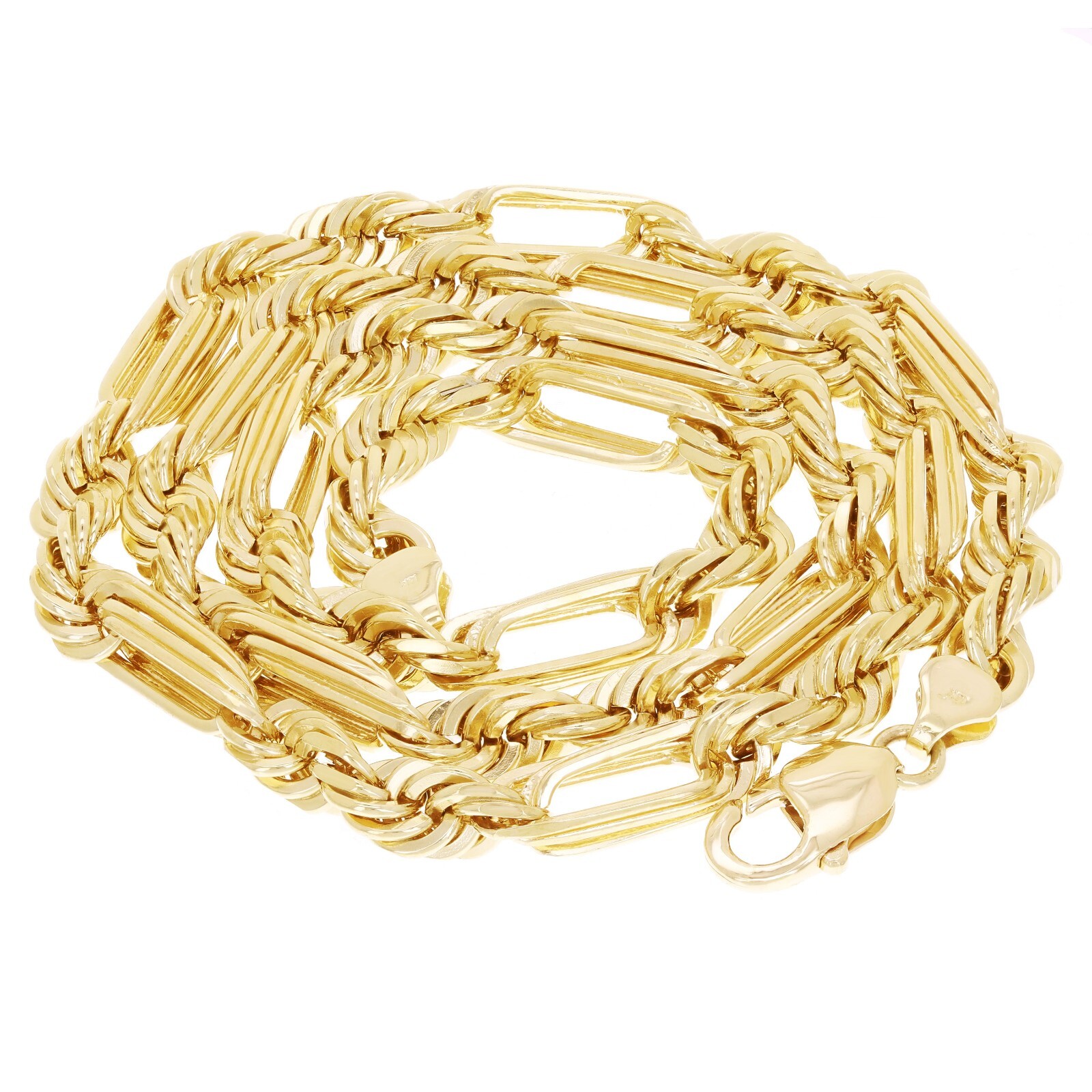 14k Yellow Gold Solid Milano Figaro Rope Chain Necklace 30″ 8mm 145.8 grams