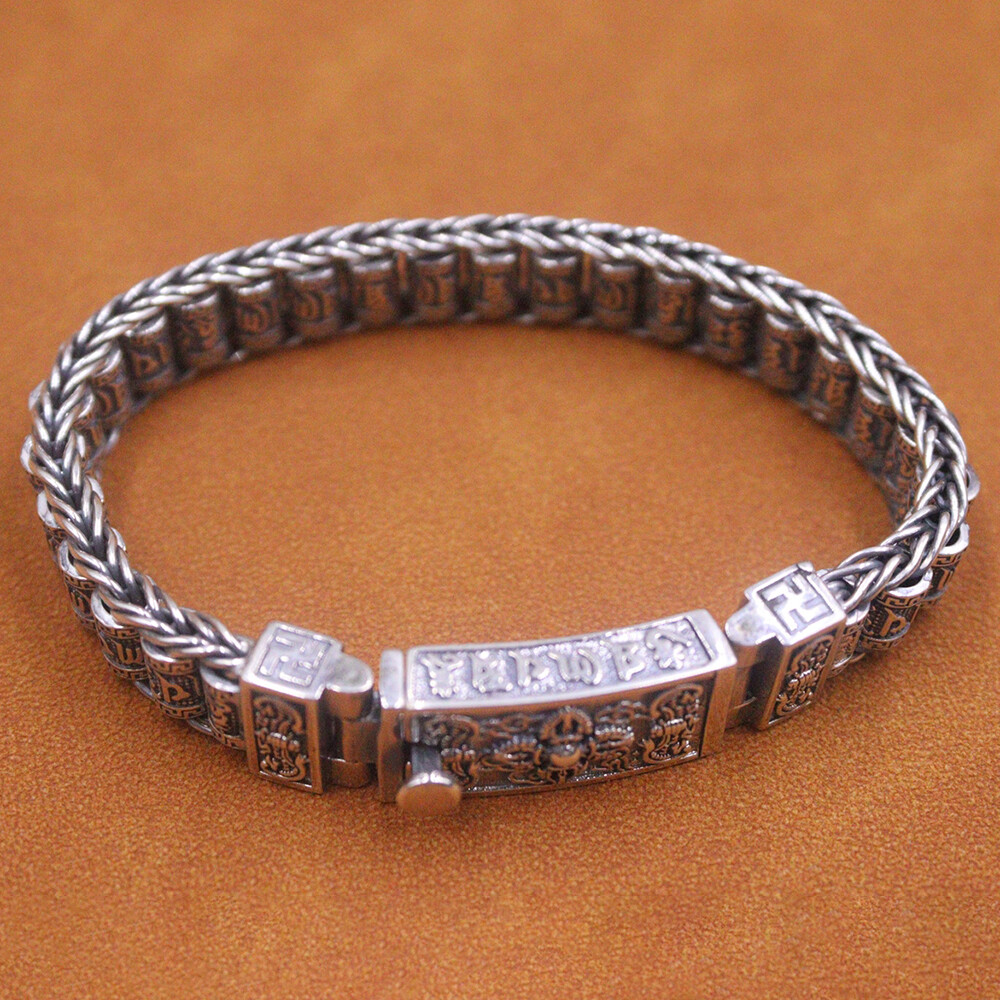 Real 925 Sterling Silver Men’s Bracelet 11mm Sutra Tube Link Chain 7.48inch
