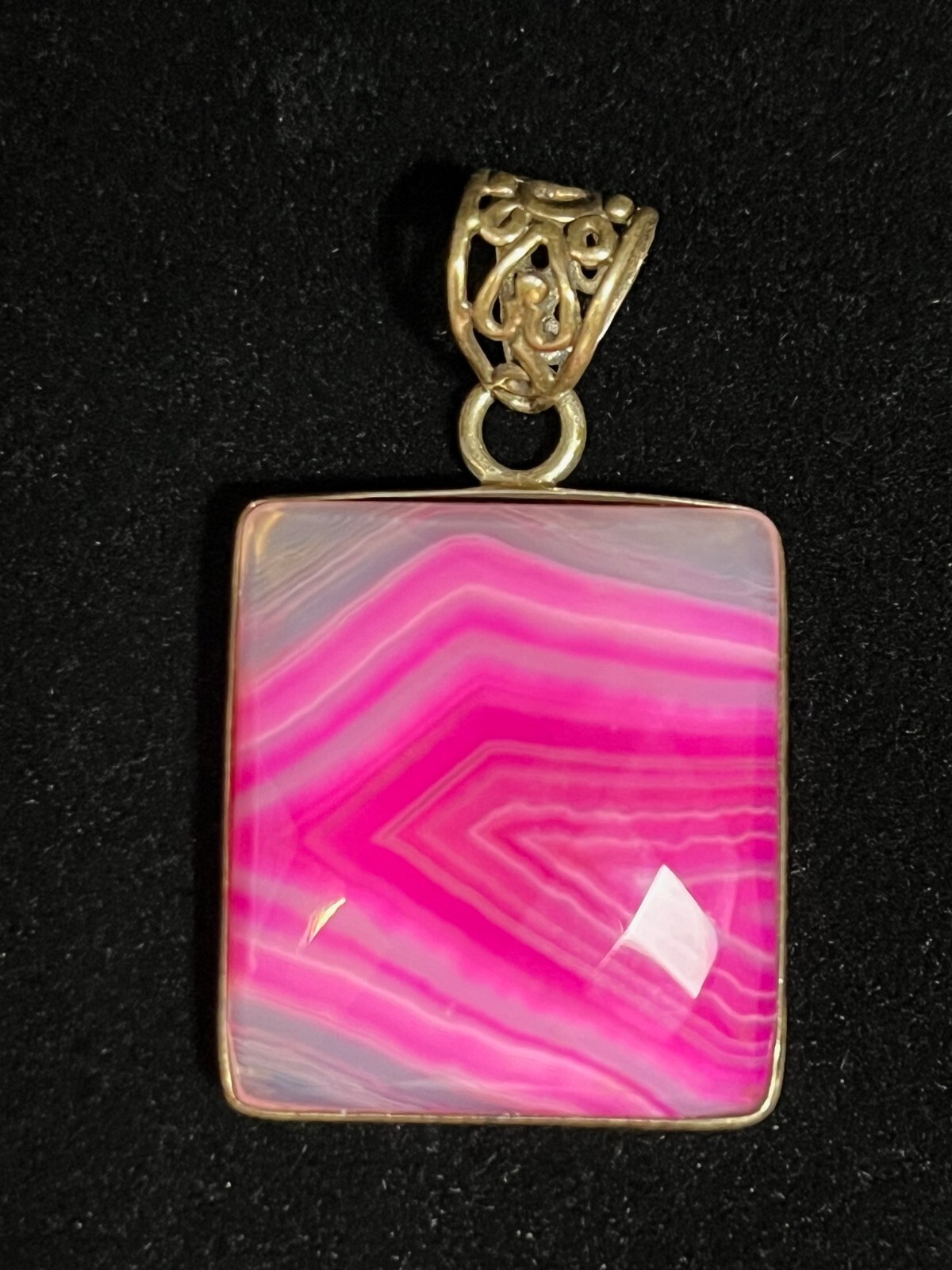 Dyed Pink Checkerboard Cut Botswana Agate and .925 Silver Pendant