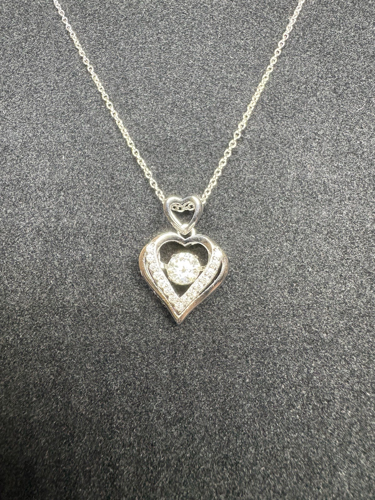 “Heart Charm Pendant Necklace” Moissanite 925 16in-18in Adjustable