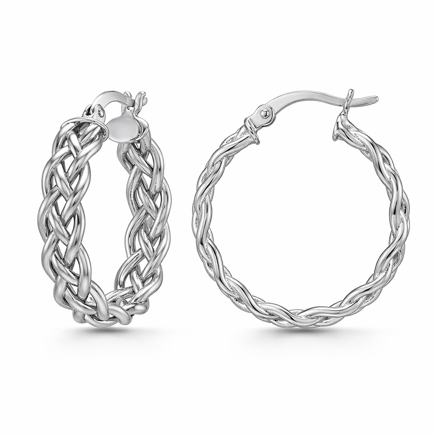 925 Sterling Silver Post Lightweight Twisted Rope Hoop Earrings for Women 23 mm