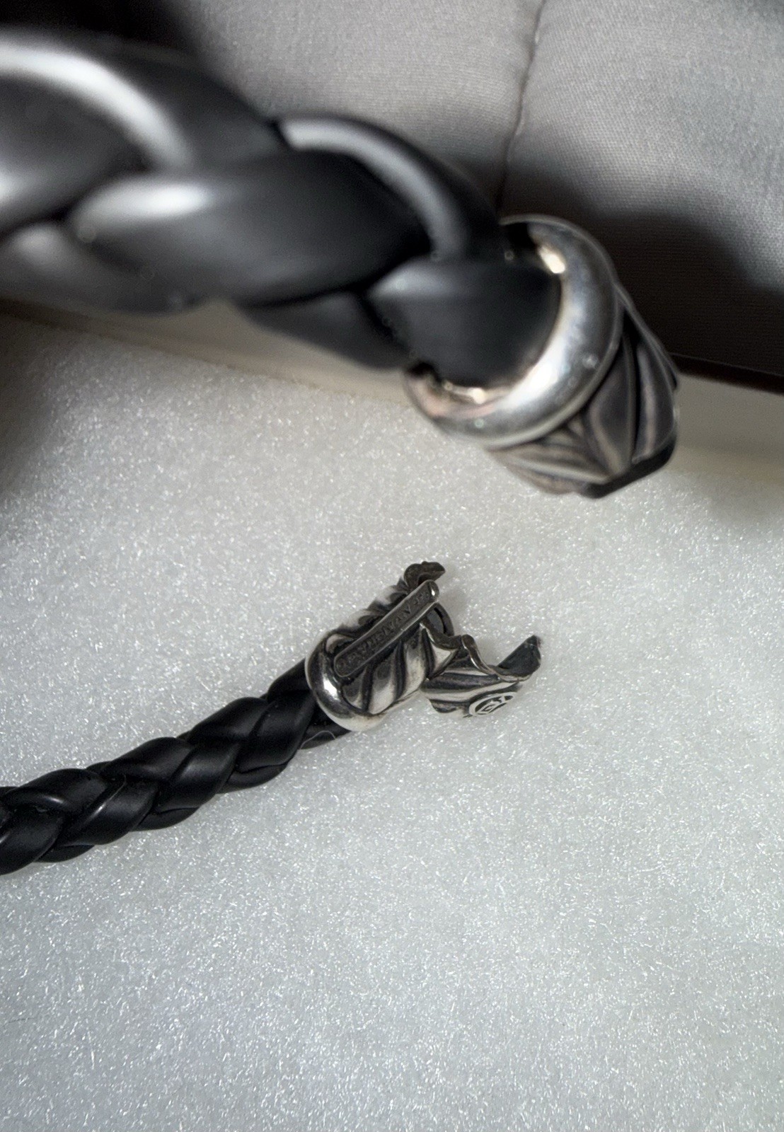 David Yurman Mens Chevron Woven Rubber Sterling Silver Clasp 8-8.5 Hard to Find
