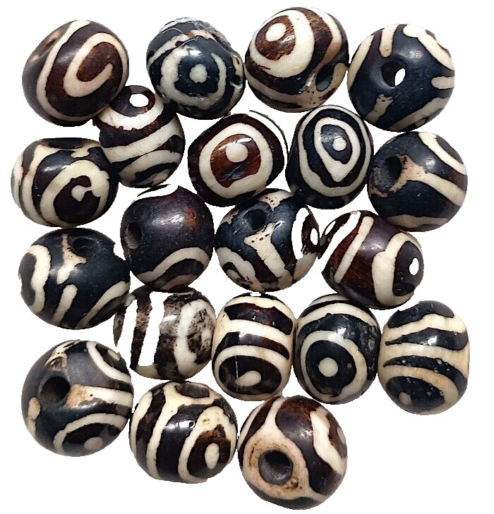 Buffalo Bone Beads, 20 Pcs, Small Near Rounds, Black, Dark Brown with White, 8mm