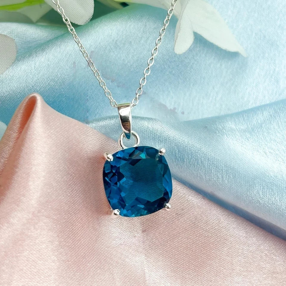 47 Ct London Blue Topaz Sterling Silver Pendant Gemstone Jewelry Without Chain