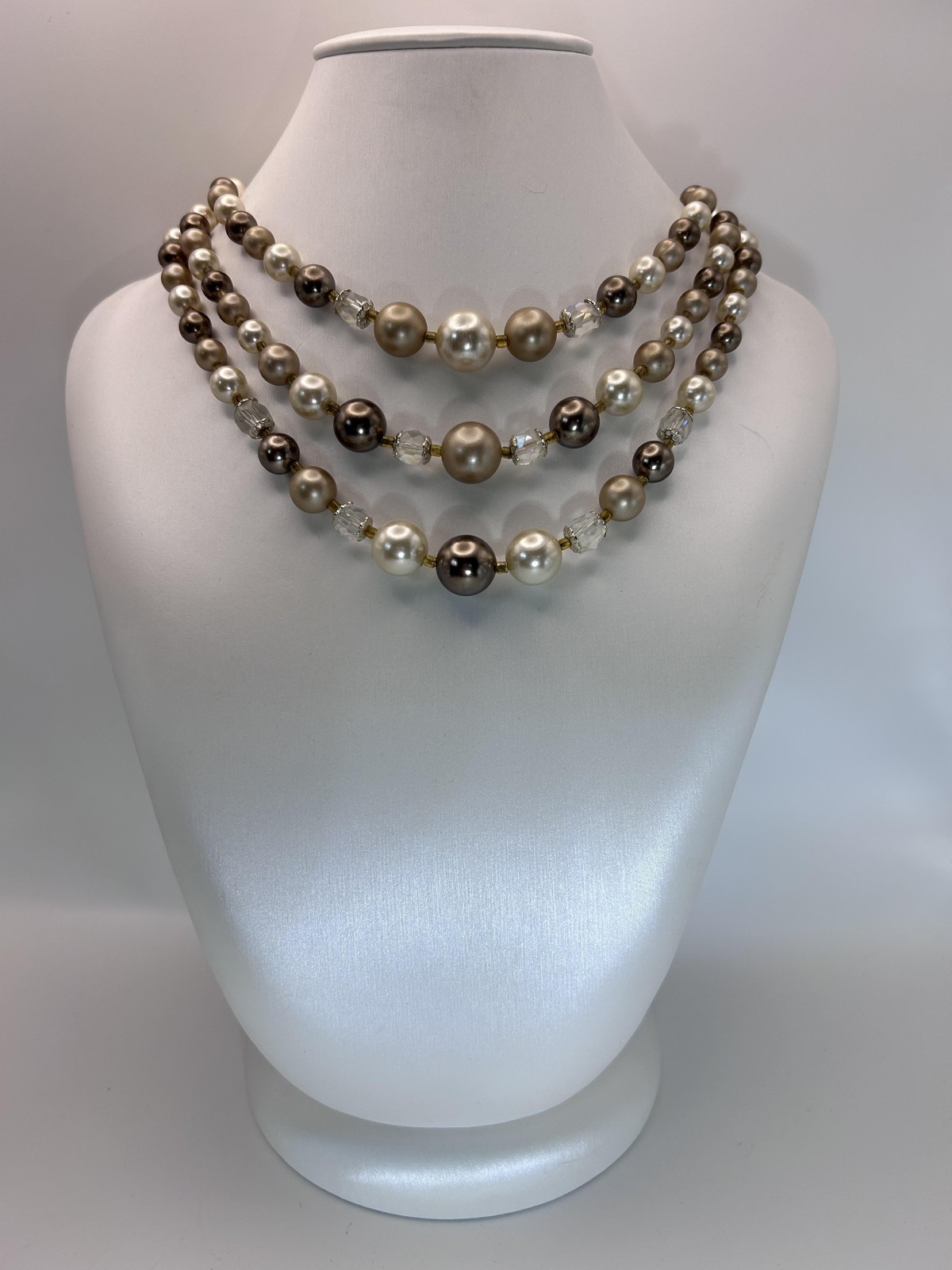 Necklace Multicolor Layered Imitation Pearl Beaded Triple Strand Statement Hook