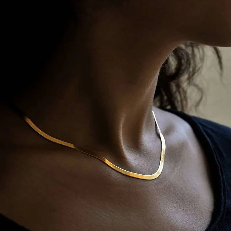 Snake Chain Necklace Stainless Steel 2-5mm Gold Color 18-24in Women Jewelry