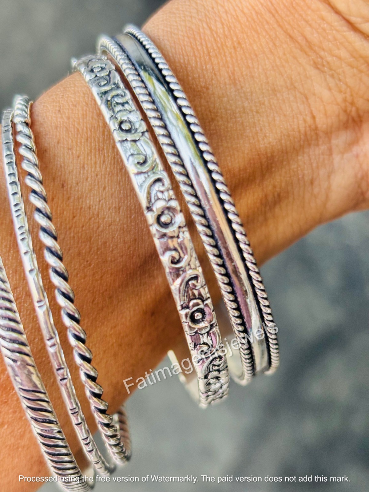 Bohemian 925 Solid Sterling Silver Mix Designs Bangles Set of 5 For Women