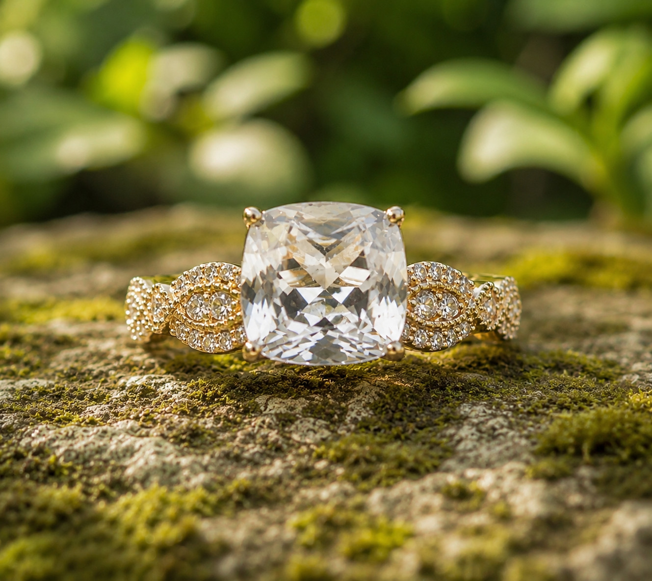 2Ct Lab Created Diamond Solitaire Engagement Ring 14K Yellow Gold Plated Silver