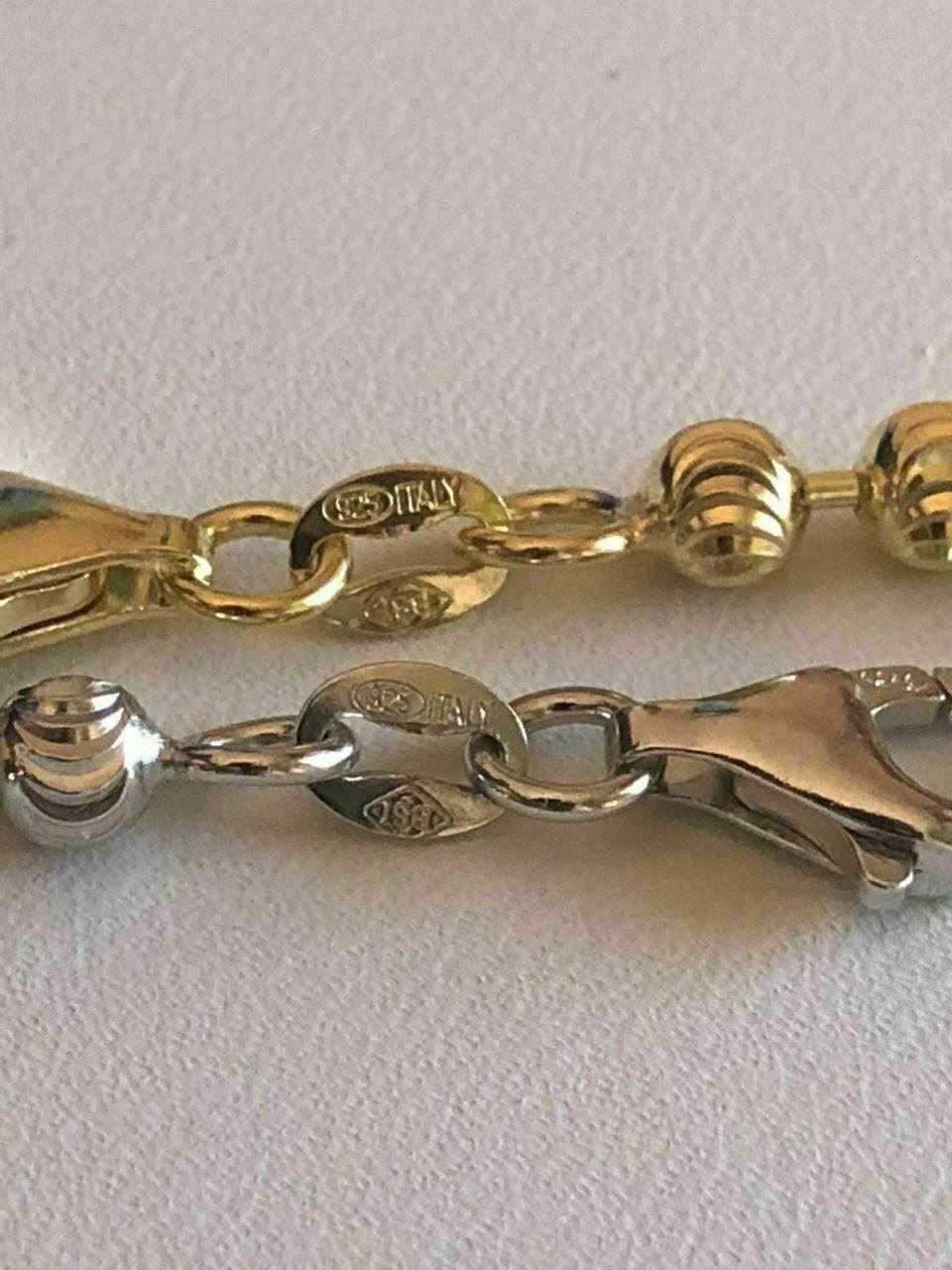 4mm Ball Moon Chain SOLID 925 Silver 14k Gold Plated Rhodium Diamond Cut ICY