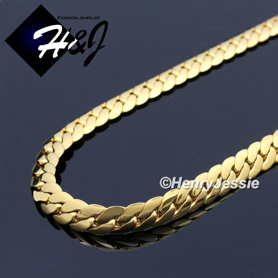 16″-40″MEN Stainless Steel 8mm Gold Plated Miami Cuban Curb Chain Necklace*GN155