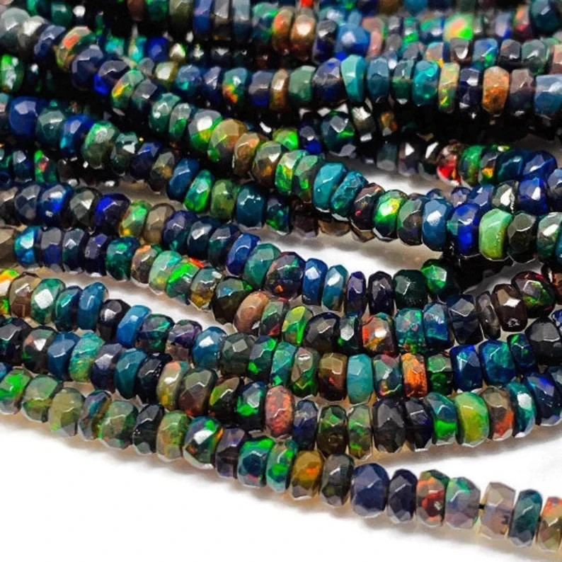 Ethiopian Opal Faceted Roundel , Length 16 Inch -Black Ethiopian Opal Faceted