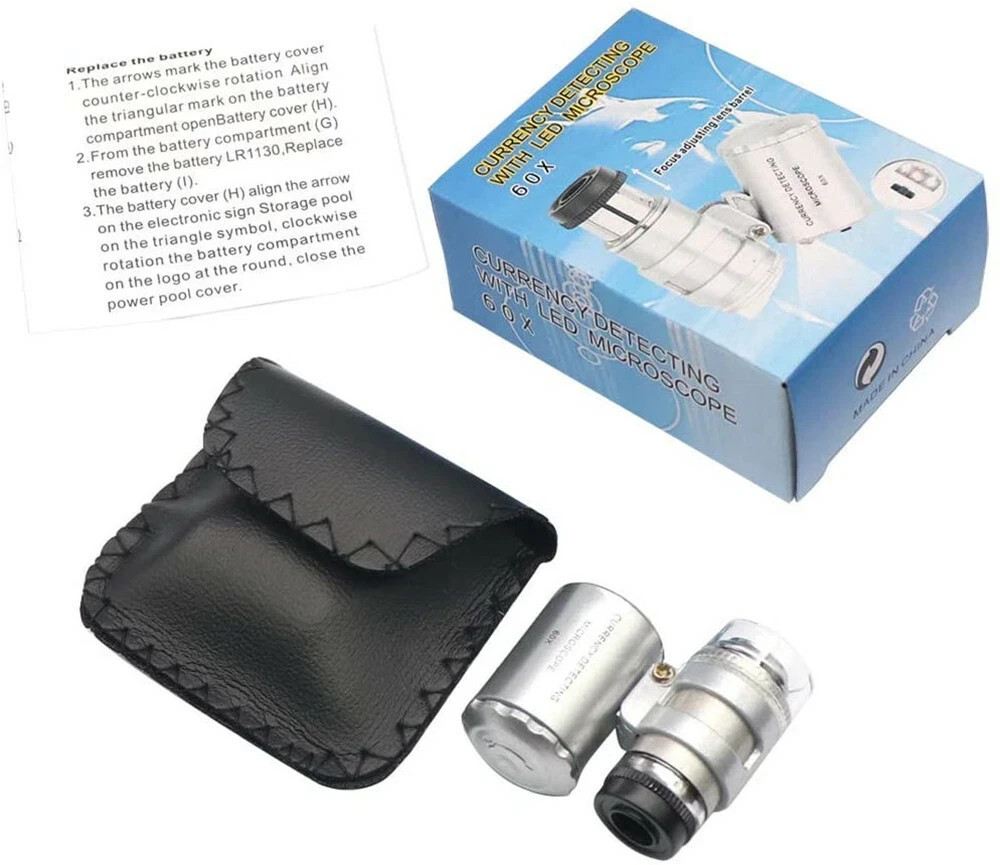 60X Magnifying Loupe Jewelry Jewelers Pocket Magnifier Loop Eye Glass Led Light