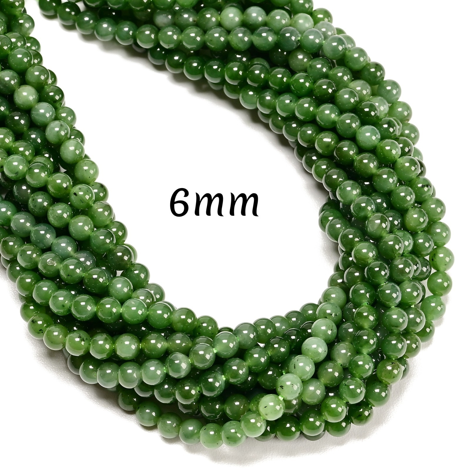 Natural Canadian Jade Smooth Round Beads Size 6mm 8mm 15.5″ Strand