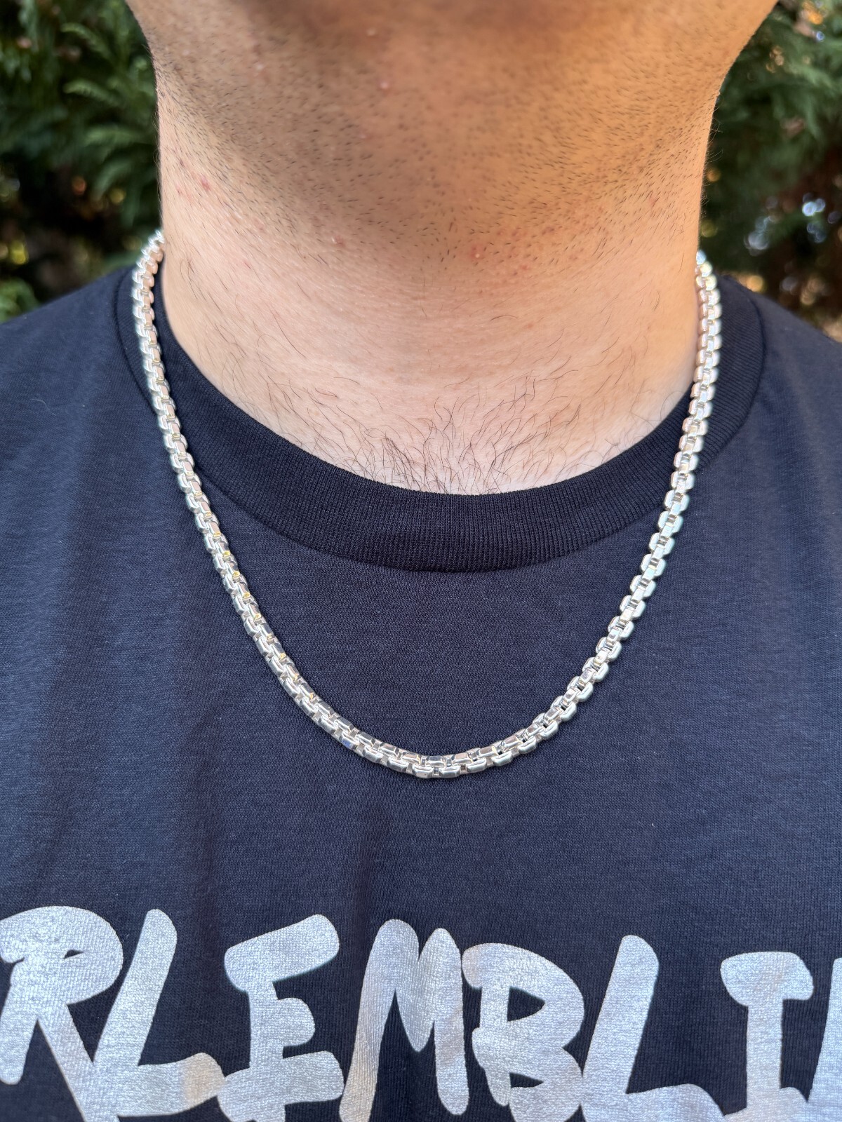 Real 925 Sterling Silver 5mm Men’s Puff Box Rolo Hermes Link Chain Necklace