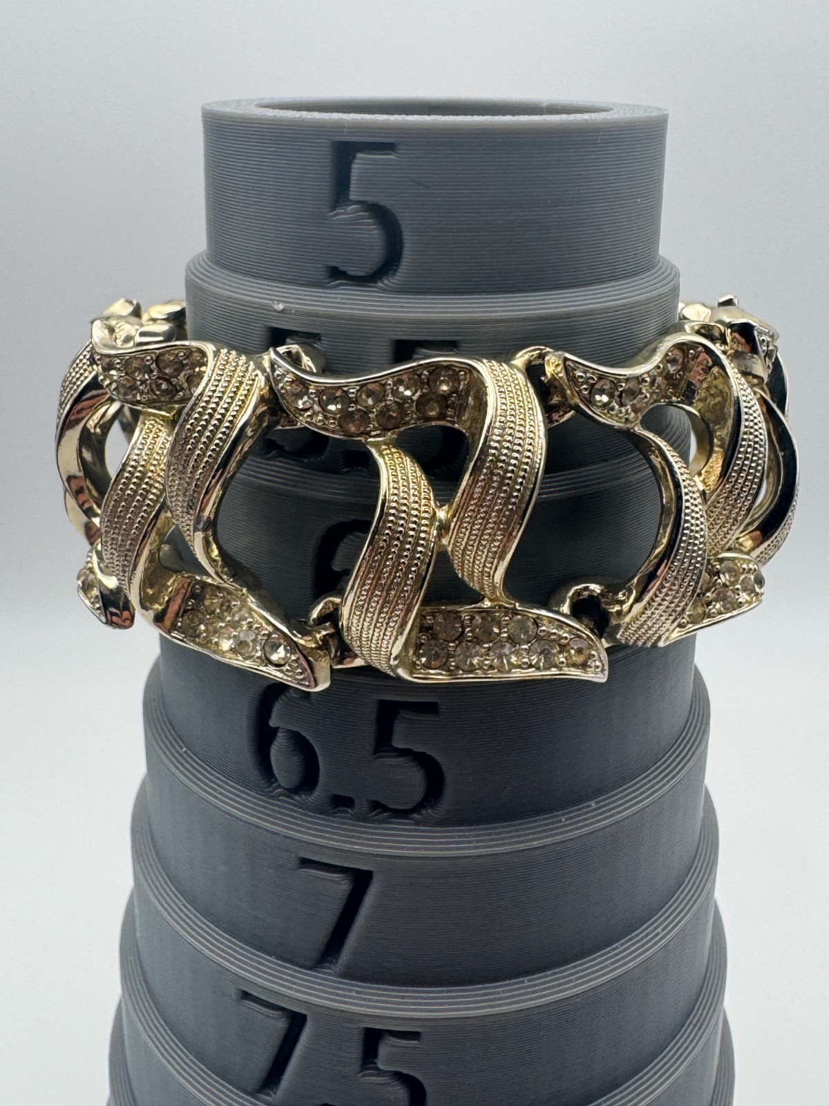 Vintage Marcel Boucher Bracelet Marboux Gold Tone Rhinestone Ribbon Numbered