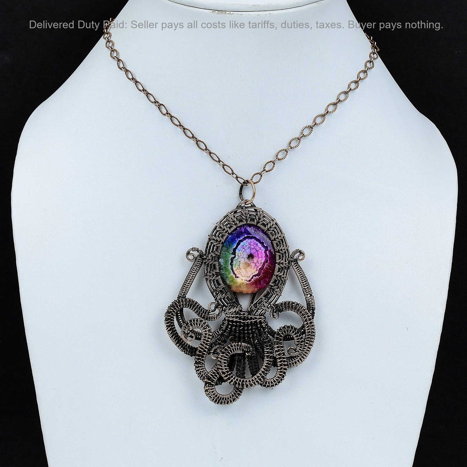 Rainbow Solar Quartz Druzy Stone Copper Wire Wrapped Octopus New Pendant Jewelry