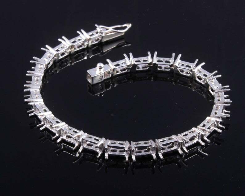 Semi Mount Bracelet 4×6 mm Octagon Sterling Silver Semi Mount Bracelet 7.5 Inch
