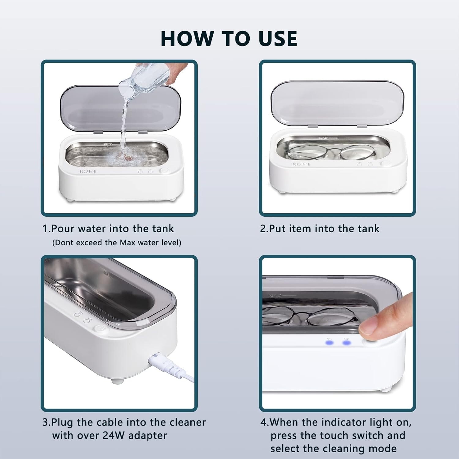 Sonic Jewelry Cleaner- 48Khz Professional Portable Glasses Cleaner Machine