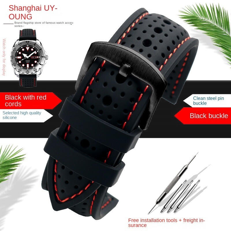 Universal Silicone Watch Band Strap Rubber Waterproof Men’s Black 19-24MM Hoop