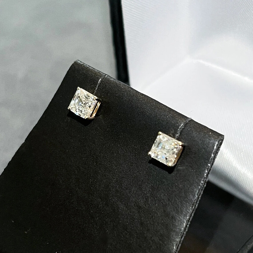 Certified 1.20-10.00ctw D/FL Asscher Cut Moissanite S925 Solitaire Stud Earrings