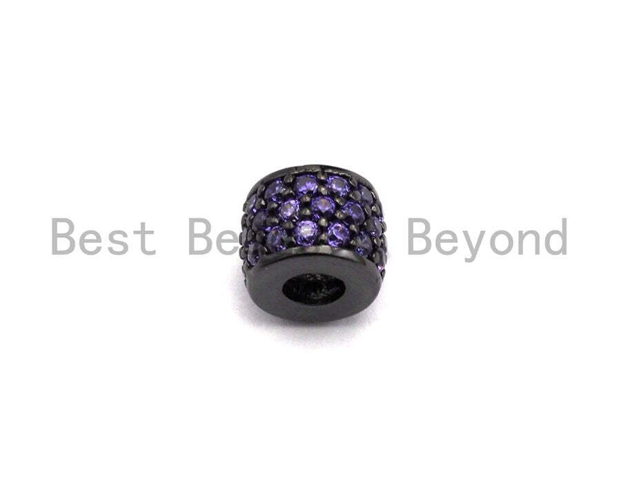 Mixed Color CZ Pave Cylinder Spacer Bead Charm/Pendant for Jewelry Making, 6x7mm