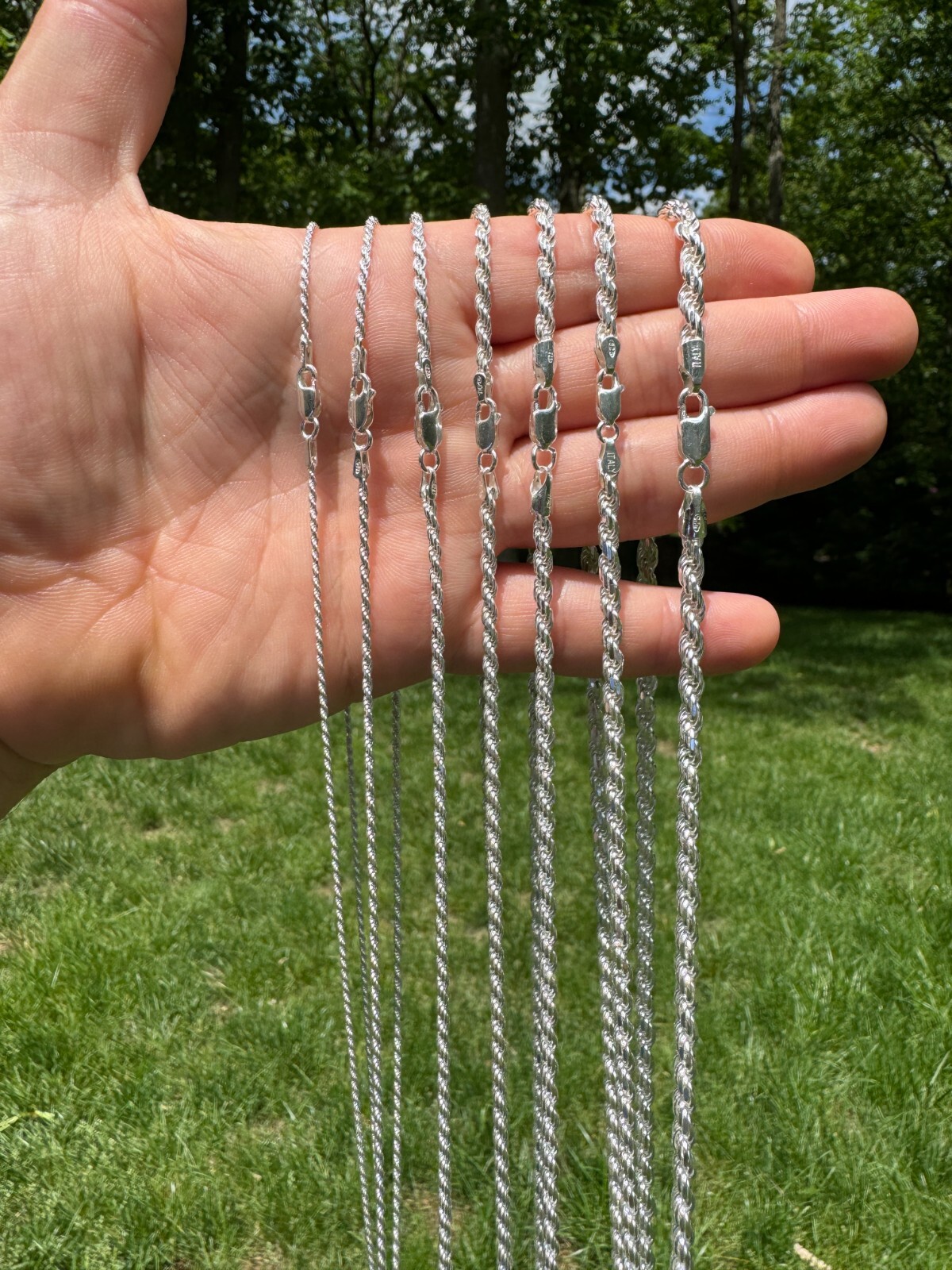 Men’s Women’s Real Solid 925 Sterling Silver Rope Chain 1.5-5mm 16″-30″ ITALY
