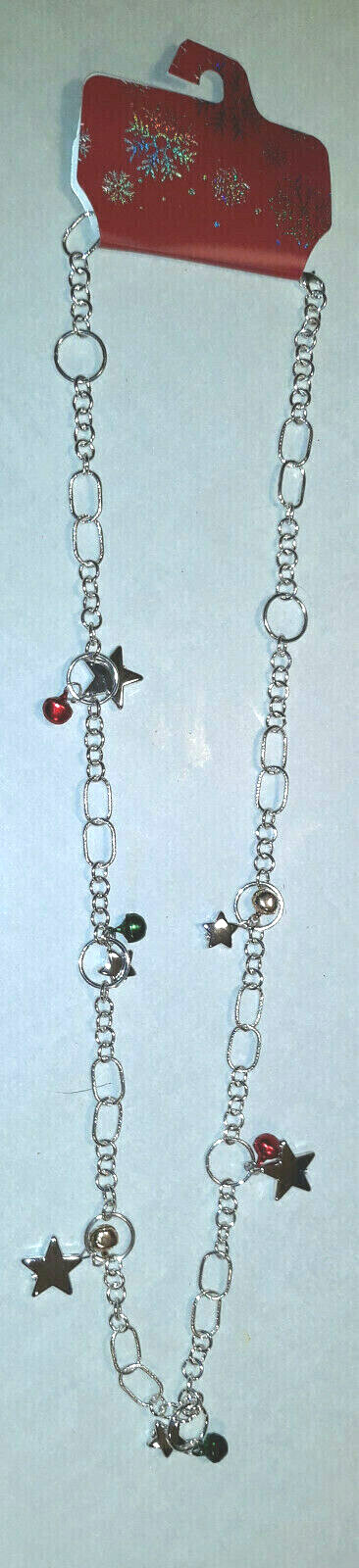 Brand New Silver-Tone Jingle Bell & Star Long 36 inches Necklace Orig Cost $16