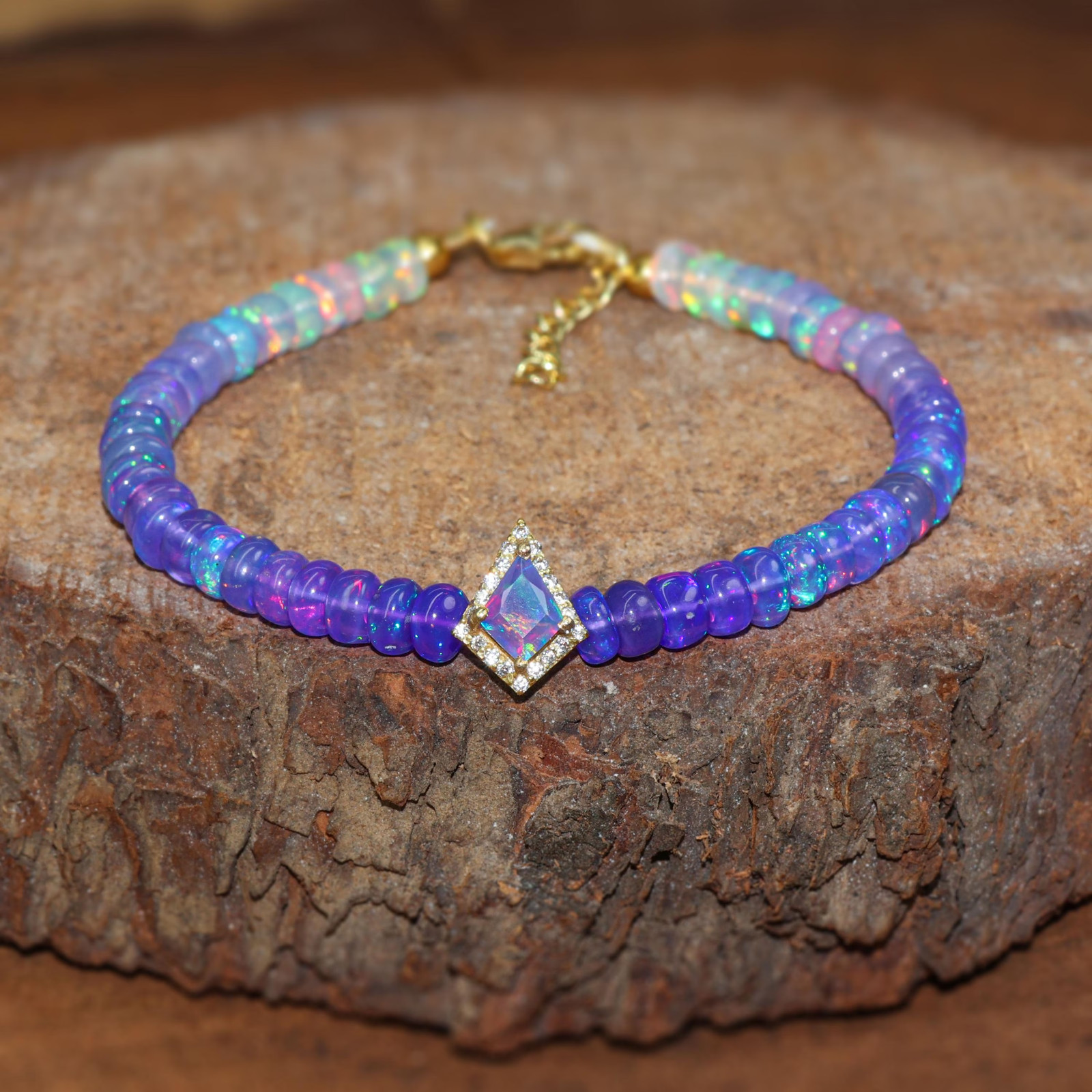 Lavender Opal Kite Charm Bracelet for Women, Ethiopian Opal Handmade Bracelet