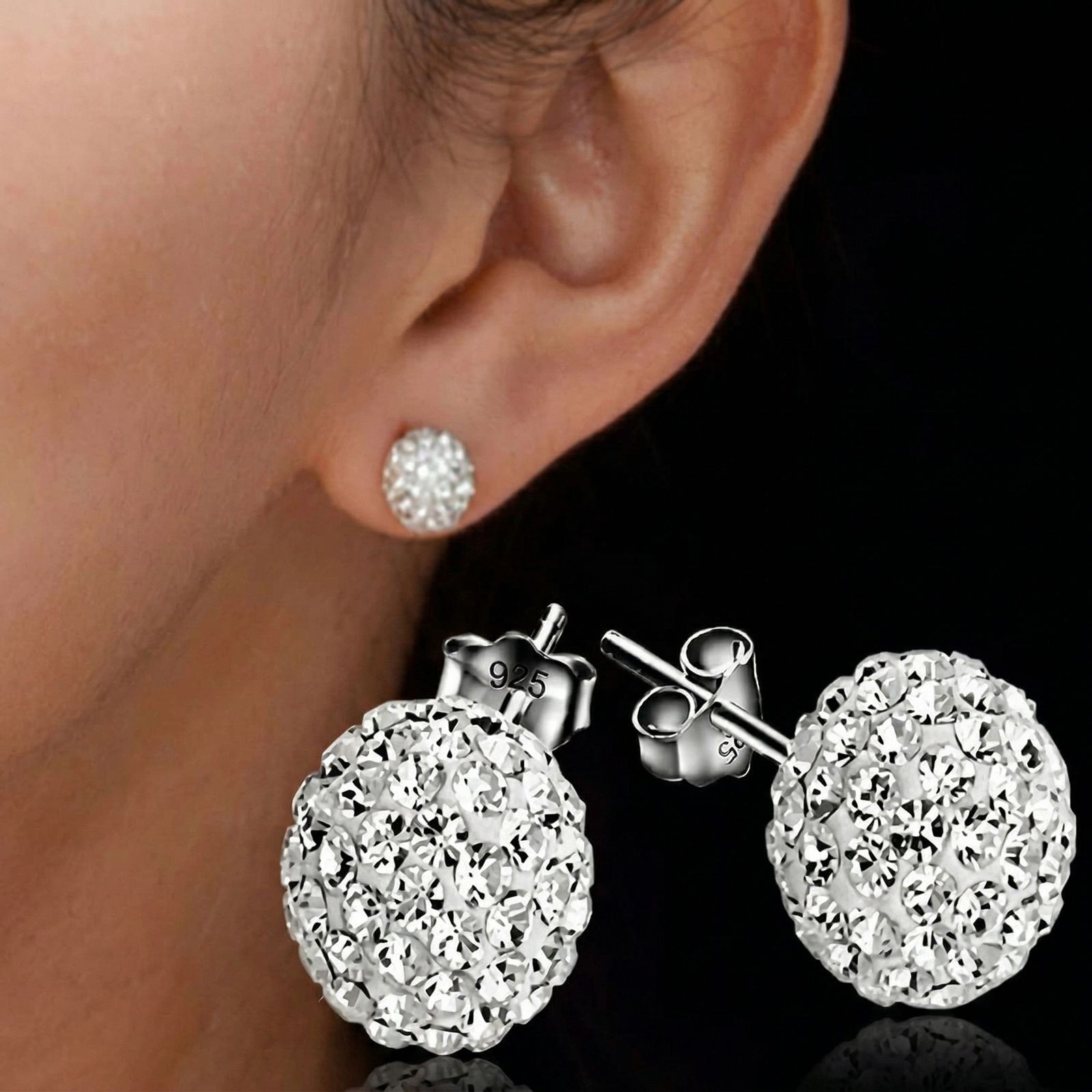 Womens Multi Gem Earrings Crystal Ball 925 Sterling Silver Plated Round Ear Stud