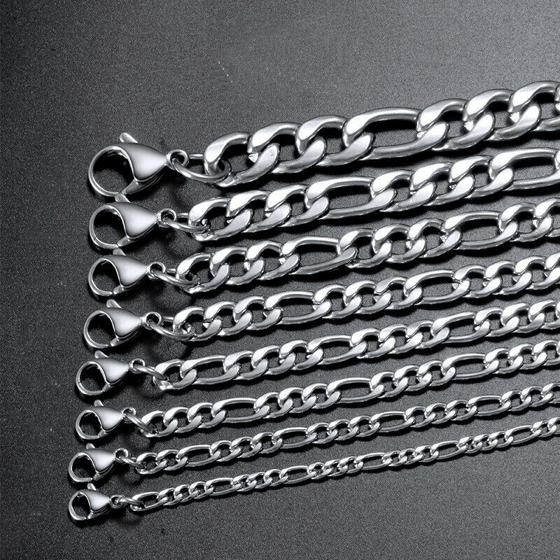 Men Women Stainless Steel Curb Link Figaro Necklace Choker Chain 7-30 inch Gift