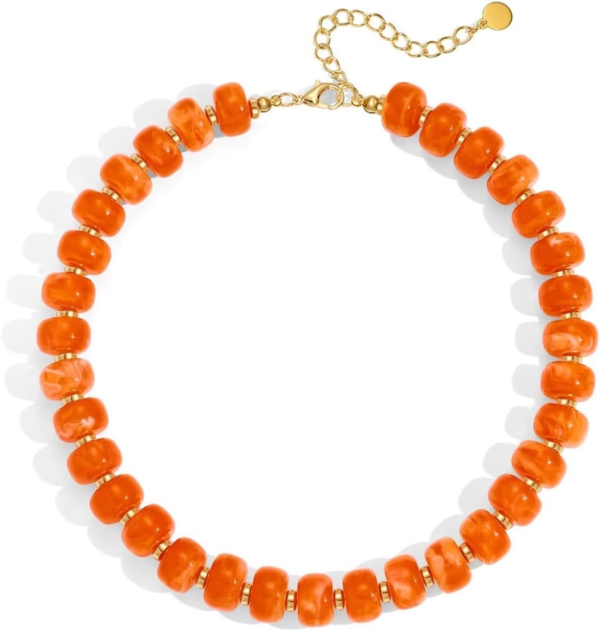 Adjustable Orange Beaded Necklace with Lobster Clasp – Perfect for Layering