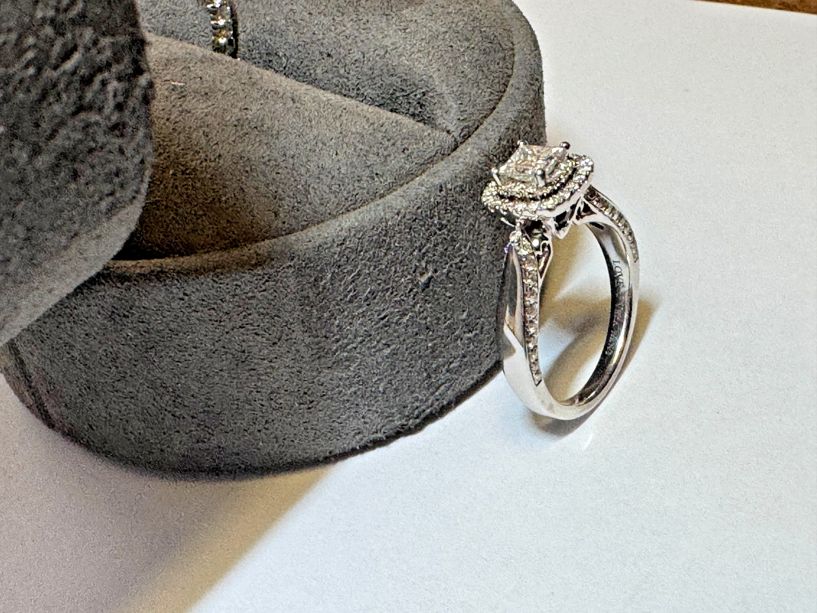 LOVE by Vera Wang 14K White Gold Princess Halo Diamond Ring + Diamond Band