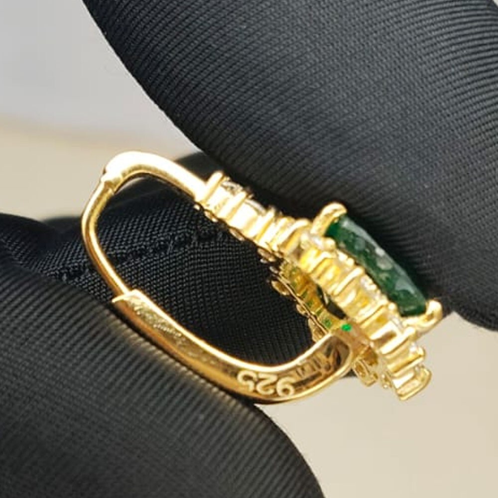 4.00ct Oval Cut Natural Emerald & Diamond Earring 14K Yellow Gold Plated