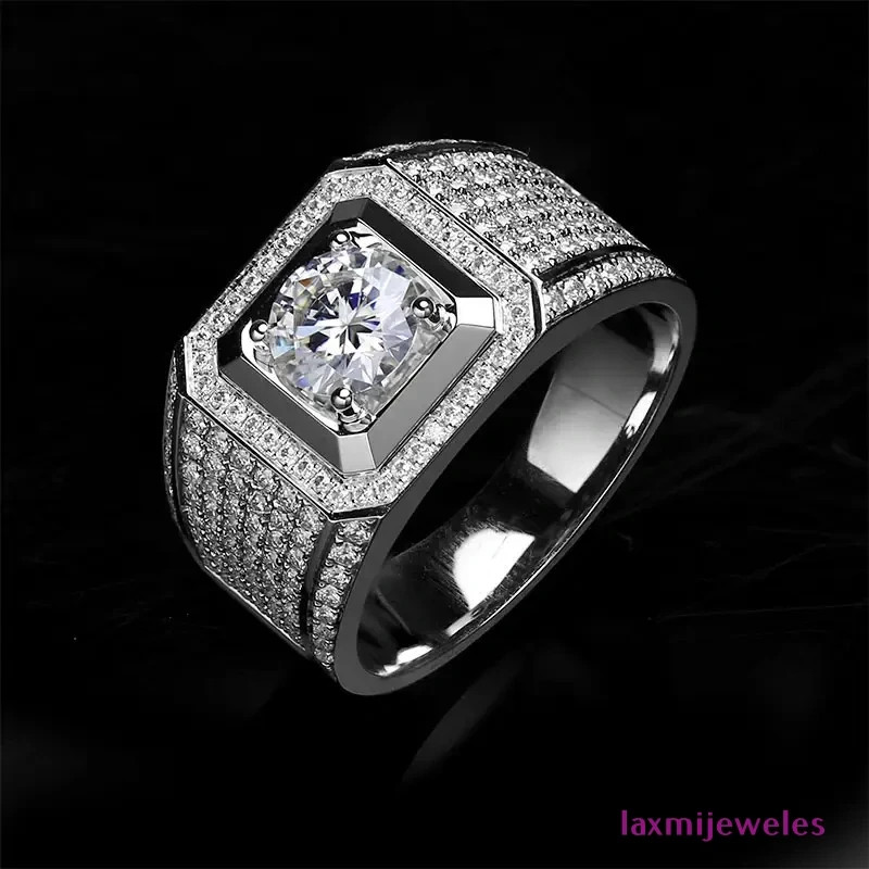 2Ct Round Lab-Created Diamond Men’s Ring 14K White Gold Over Wedding Pinky Band