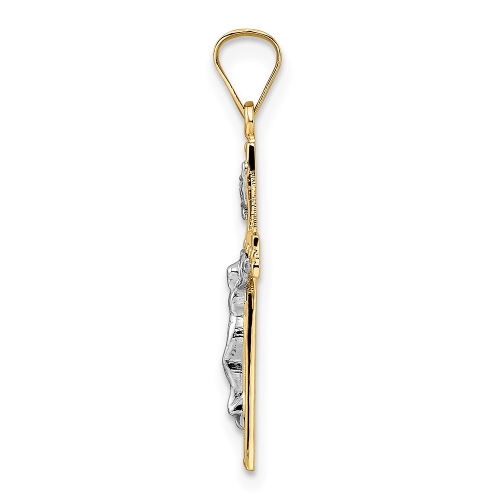 14k Two-tone Gold Polished Solid INRI Crucifix Pendant 0.65g L-27.3mm W-13.92mm