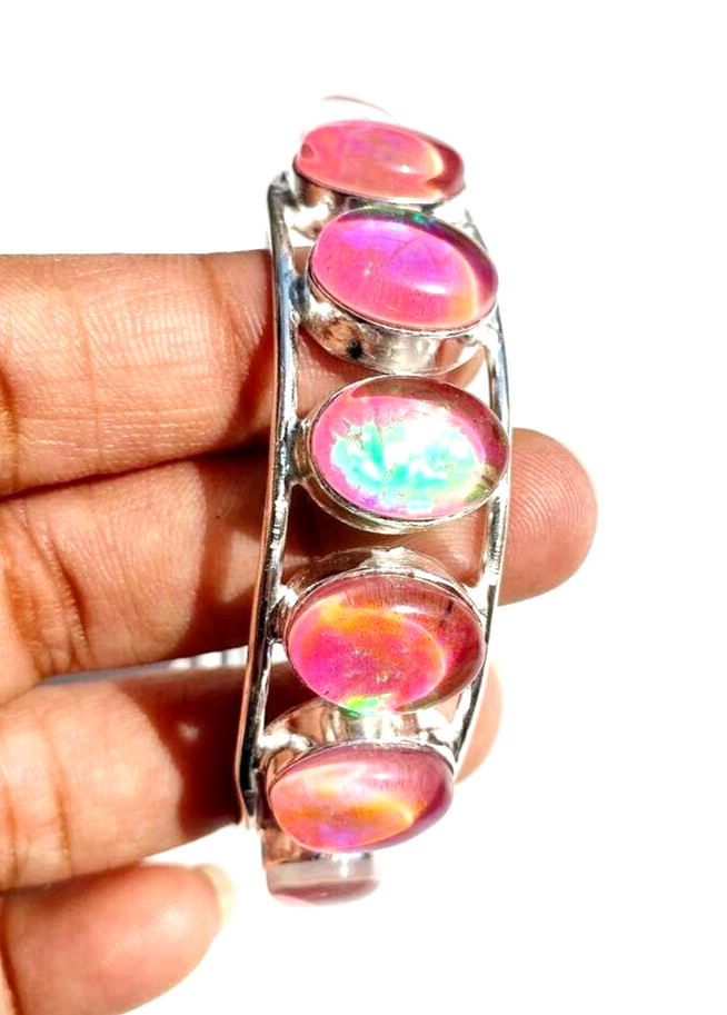 Australian Triplets Opal Gemstone 925 Sterling Silver Handmade Jewelry Bangle