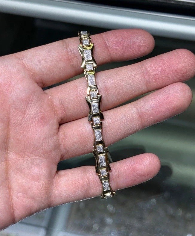 10k Solid Gold, 1/2 Carat Mens Bow Tie Diamond Bracelet, 13 Grams 8.5” Inches L