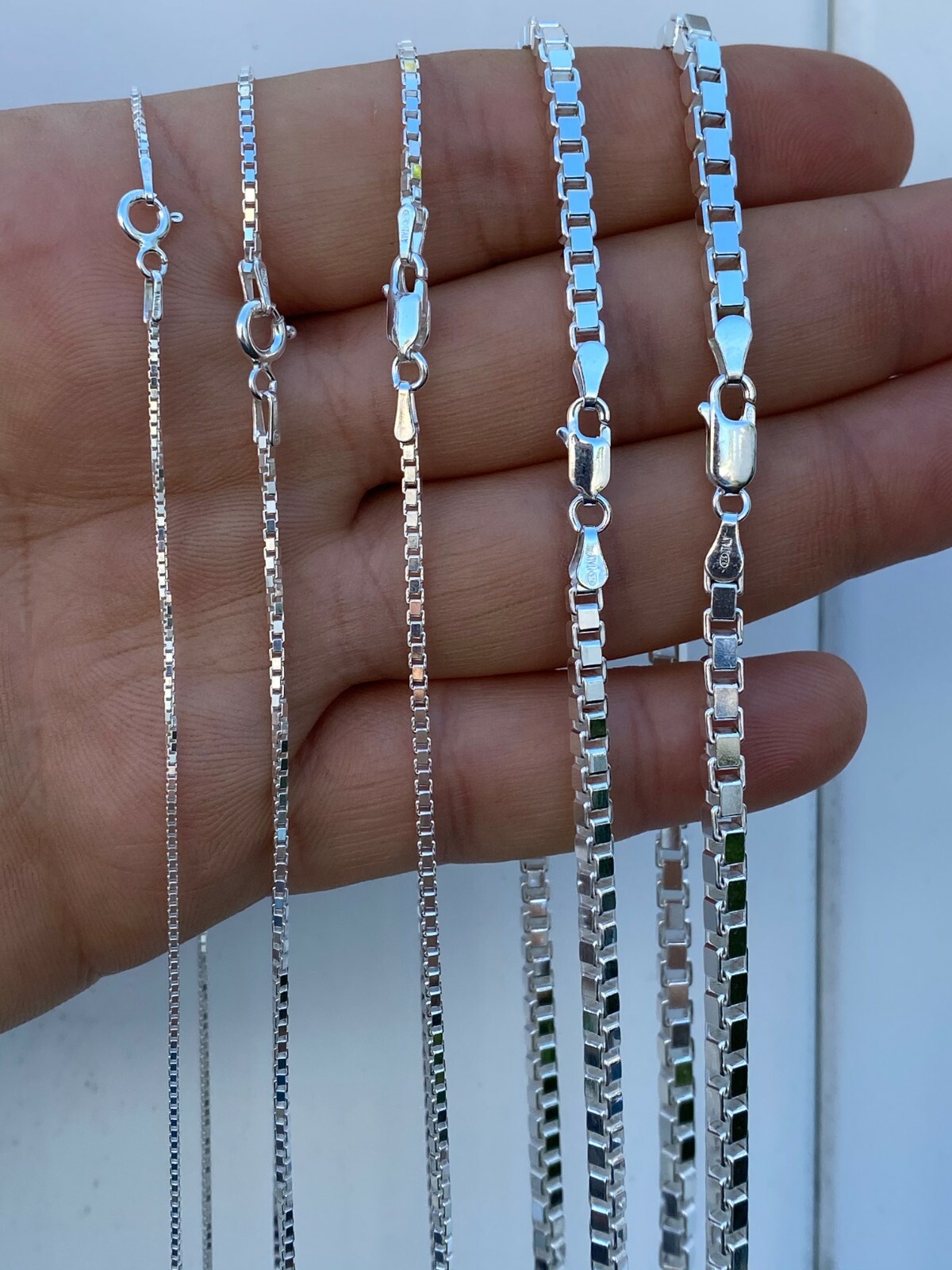 Real Solid 925 Sterling Silver Box Chain 1-4mm Necklace Men Ladies 16-30″ ITALY