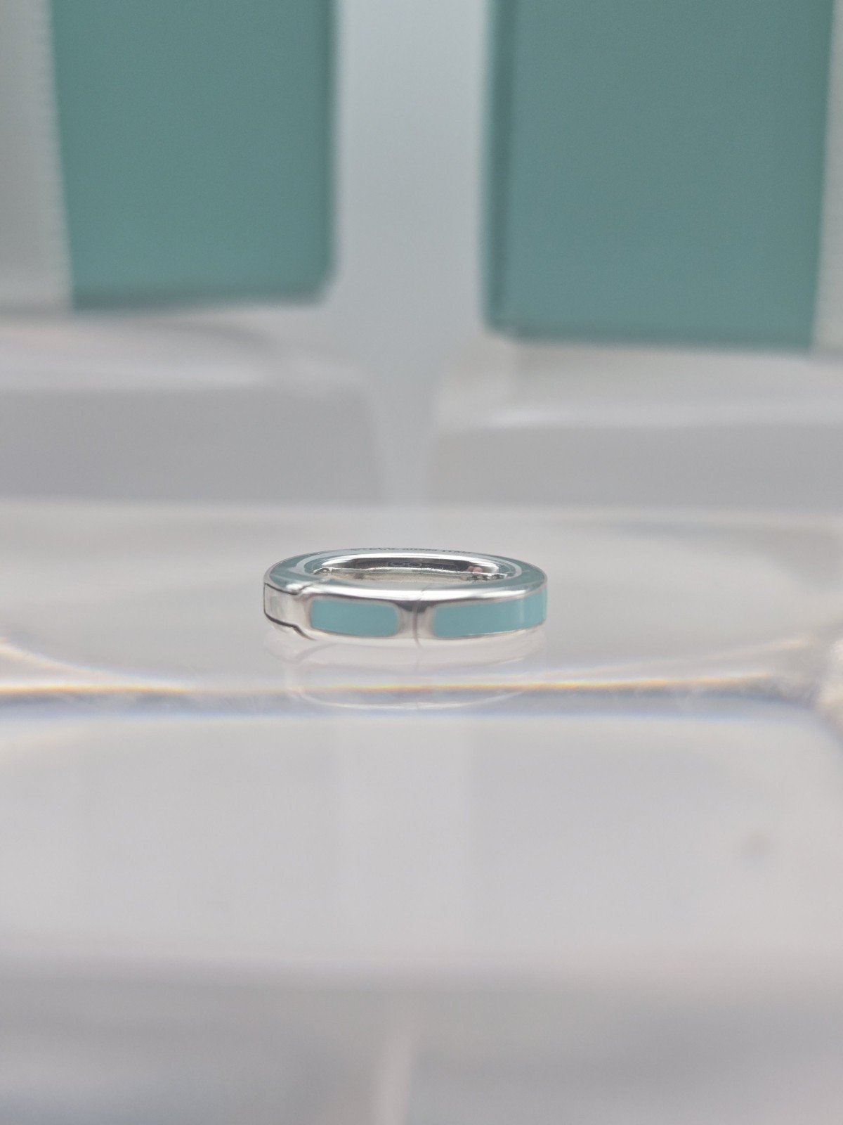 Tiffany & Co. Blue Enamel Oval Link Jump Ring Clasping Charm Extender Clasp