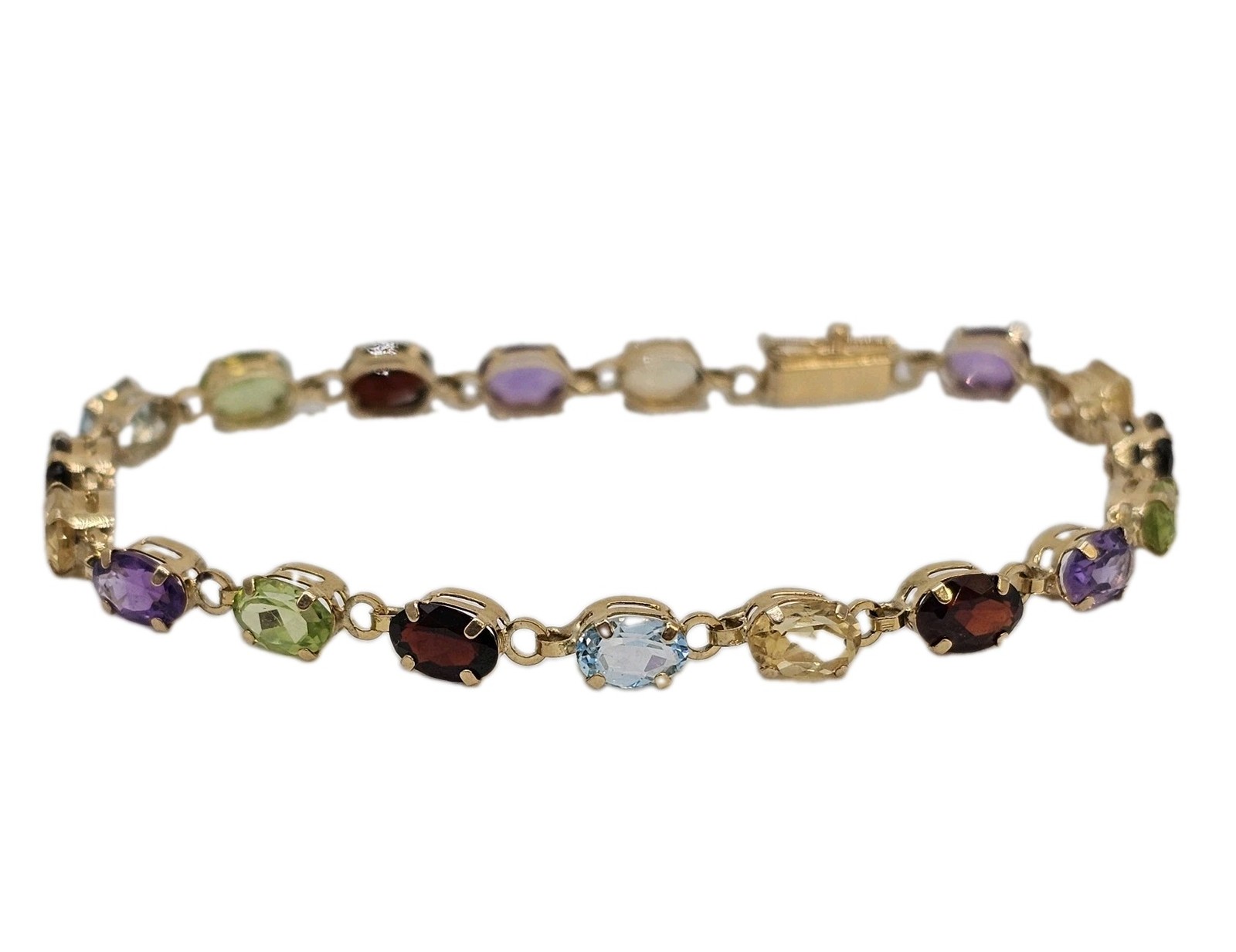 6.75″ 10K Gold Multi Gemstone Tennis Bracelet Amethyst Topaz Aqua 4.4 Grams