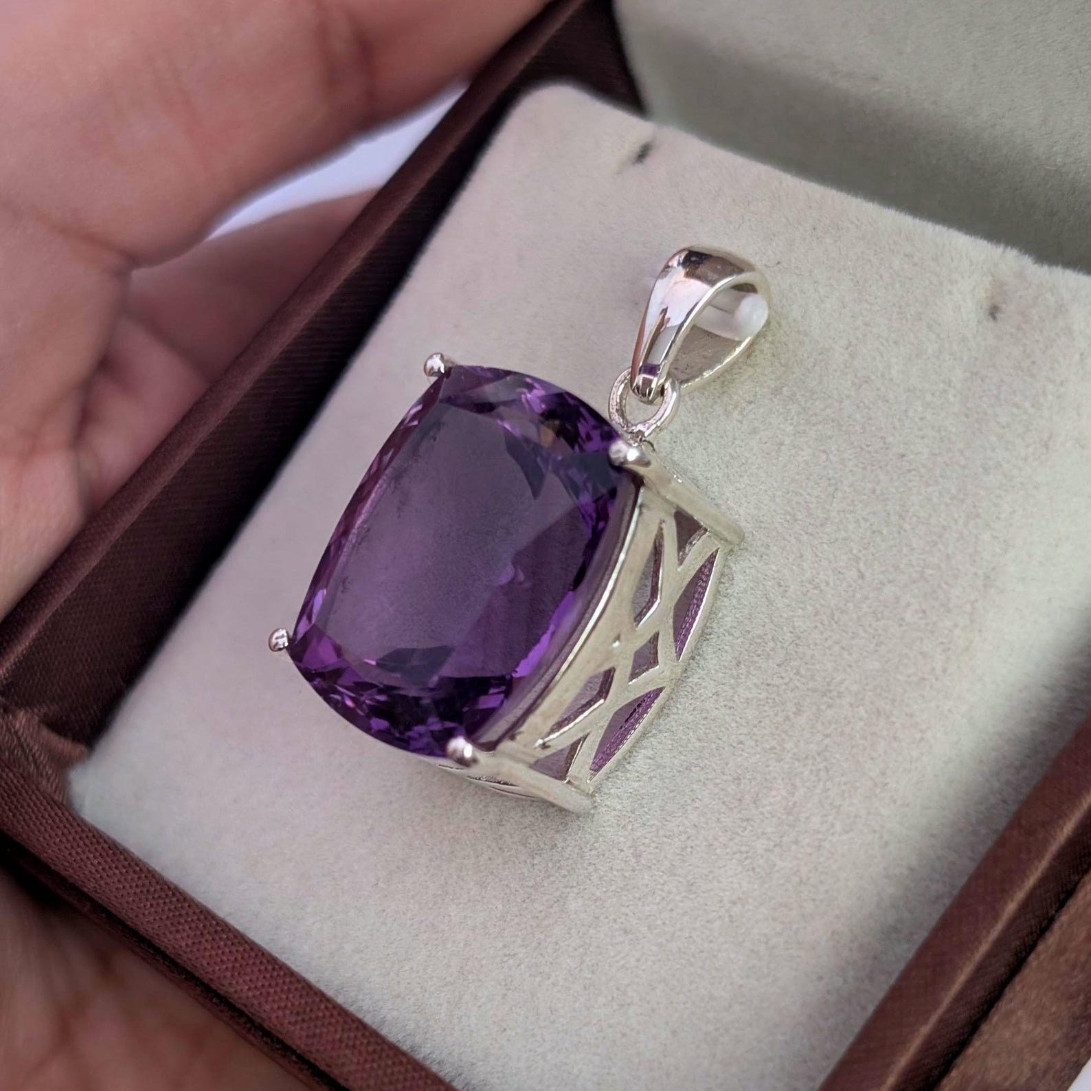 50.65 Ct Natural Purple Amethyst 925 Sterling Silver Solitaire Pendant Gemstone