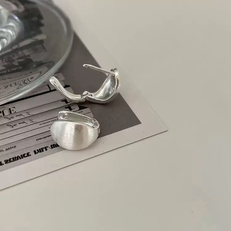 925 Silver Brushed Oval Huggie Hoop Earrings Matte Earrings Gold or Silve 323