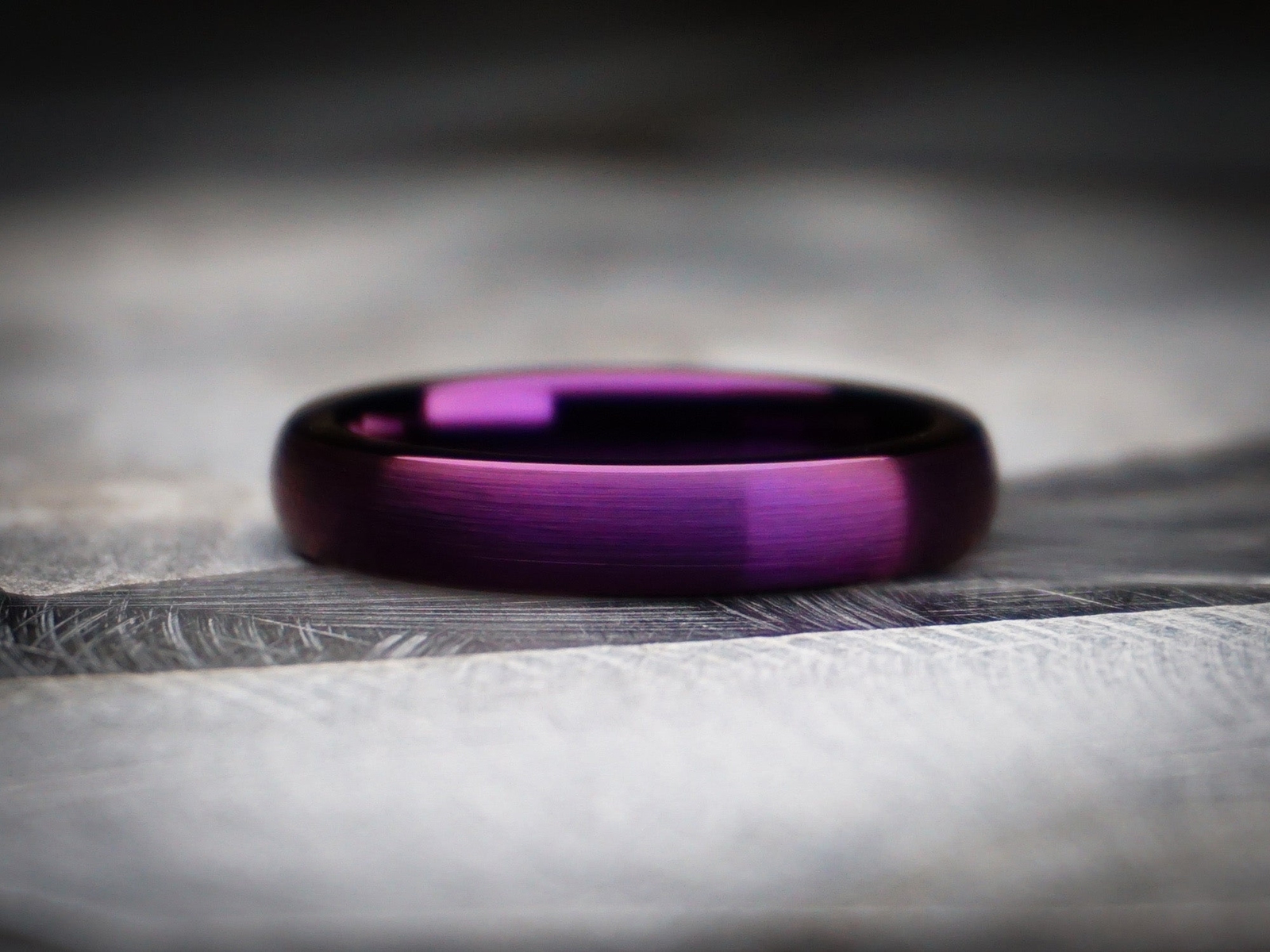 4mm Purple Tungsten Ring, fuschia matte Brushed Finish, womens wedding band