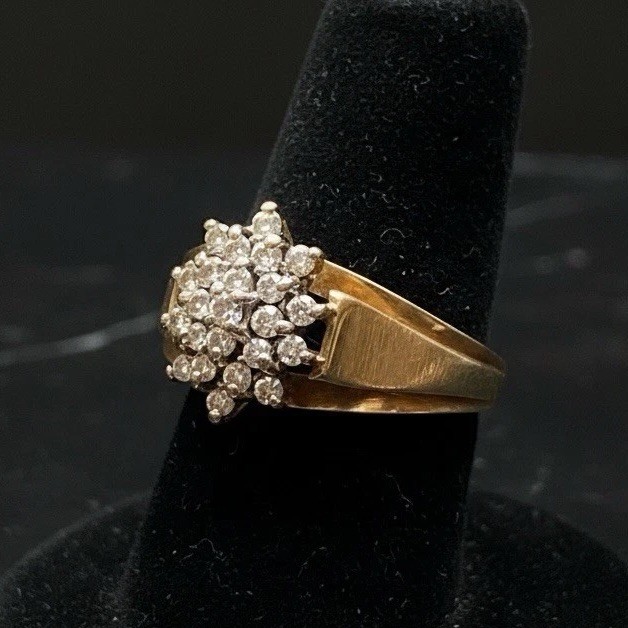 10K Yellow Gold Diamond ClusterCocktail Ring Marquise Style 2grams