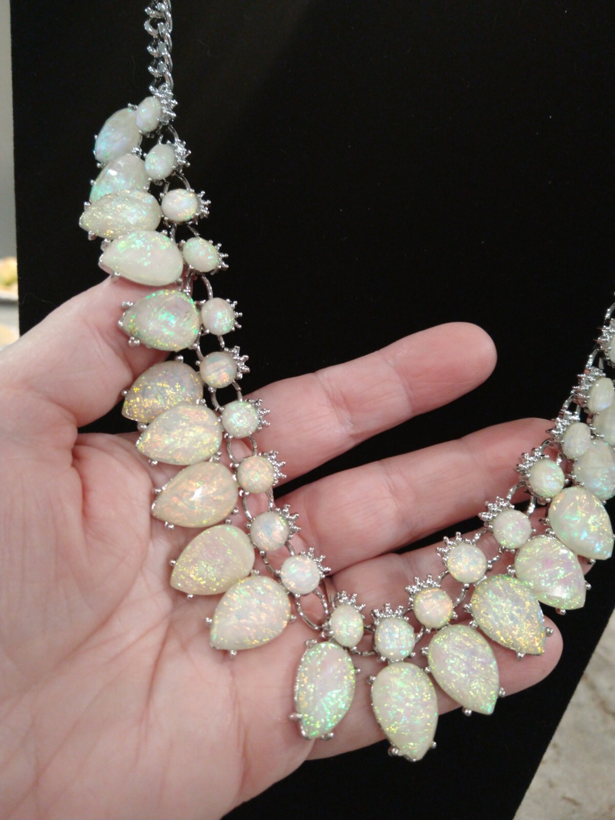 Simulated Large Opal Pears and Rounds in a Large Link Silvertone (16-24 inches)